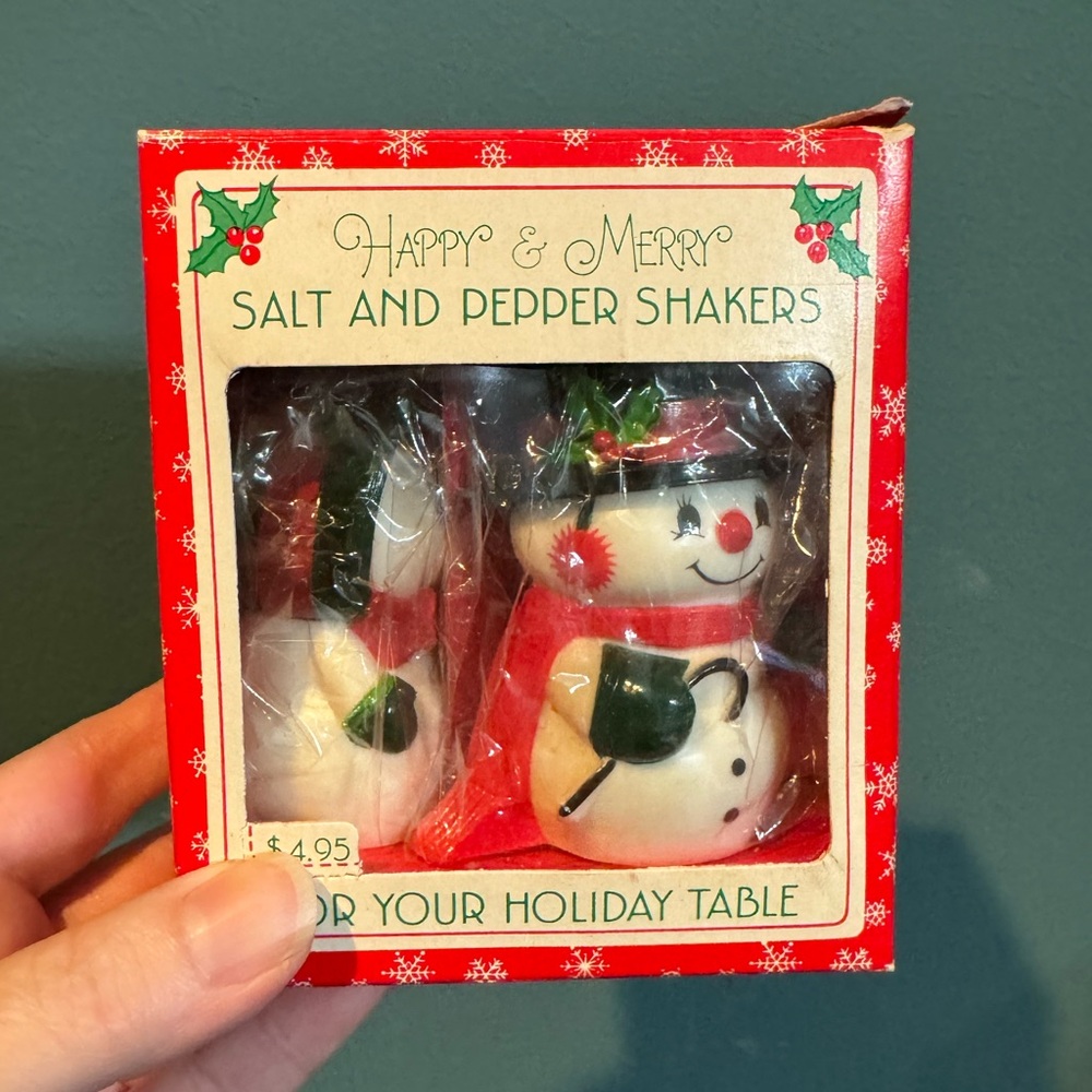Vintage Hallmark Christmas Holiday Snowman Salt and Pepper Shakers original box
